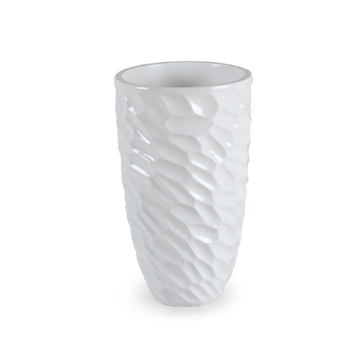 [SH1655] Macetero Redondo Blanco de Piso con Diseño de Panal 
